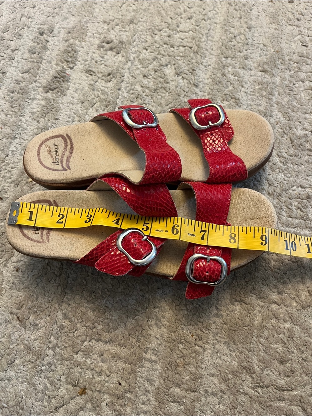 Dansko Sophie Red Snake Print Adjustable Leather 2” Mule Wedge Sandals 37 - Picture 7 of 7